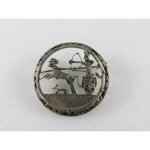Egyptian Revival Ancient Chariot Dog Scene Art Deco Pierced 800 Silver Pin
